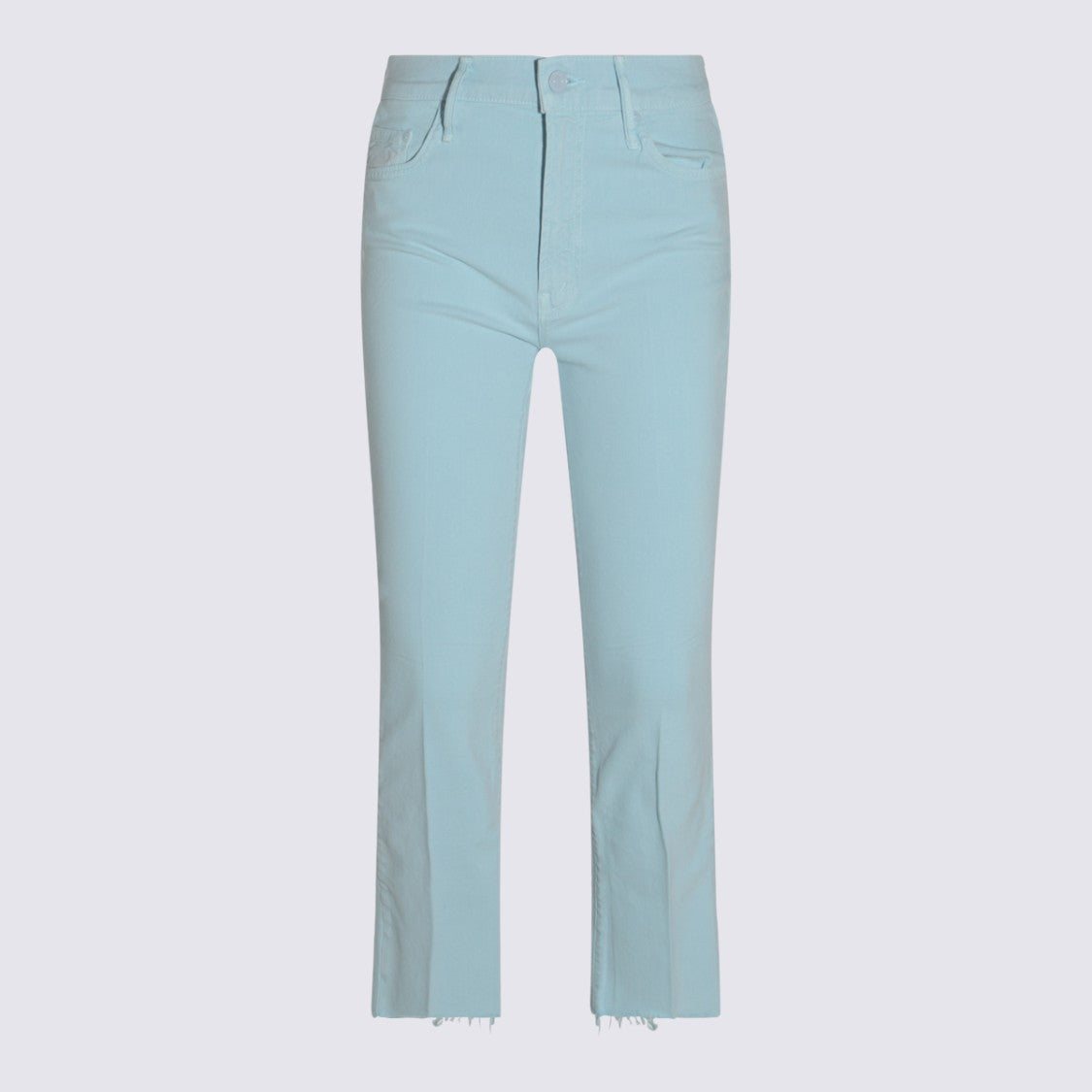 Mother Pastel Blue Straight-Leg Jeans With Frayed Hem