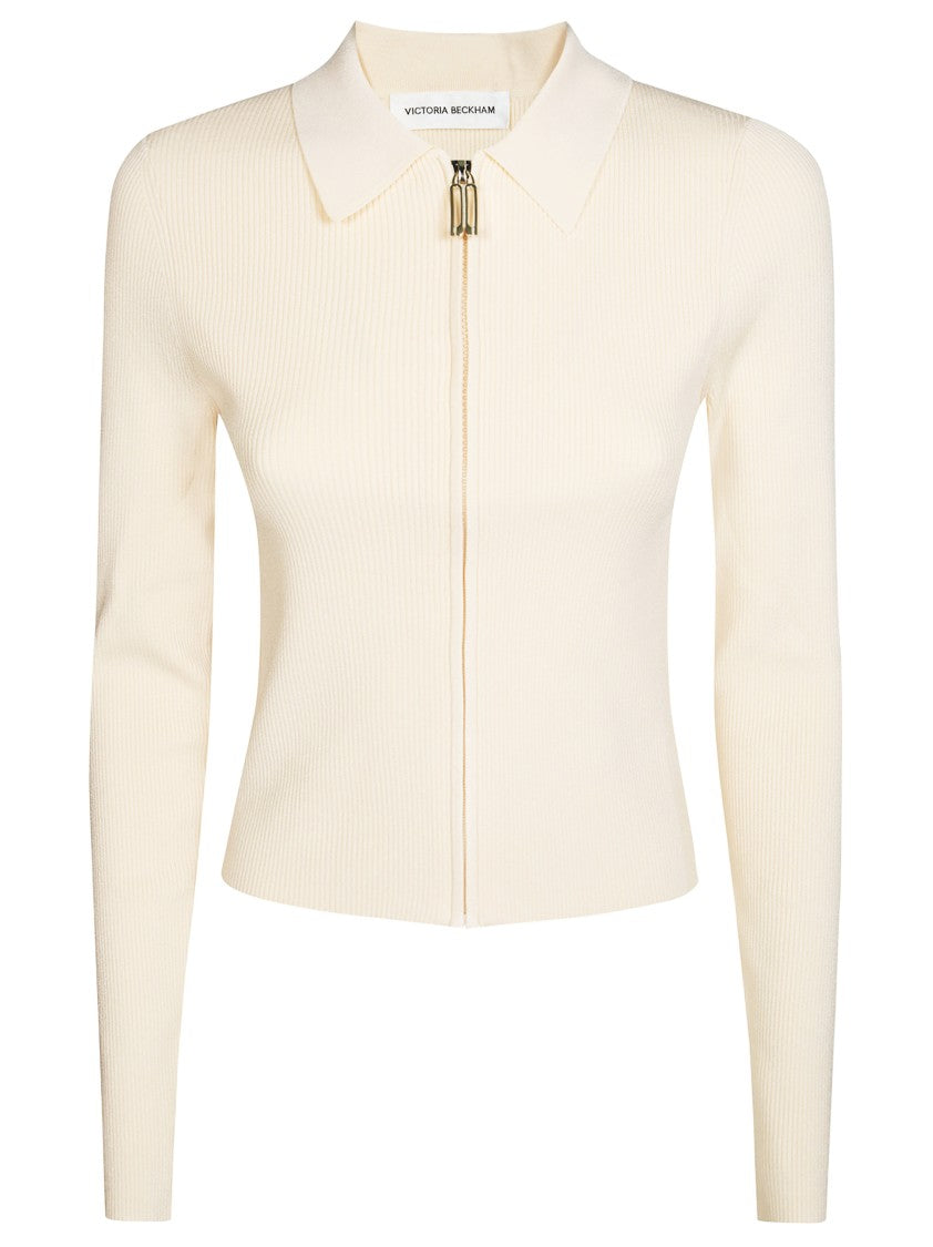 Victoria Beckham Ribbed Knit Fitted Polo Shirt