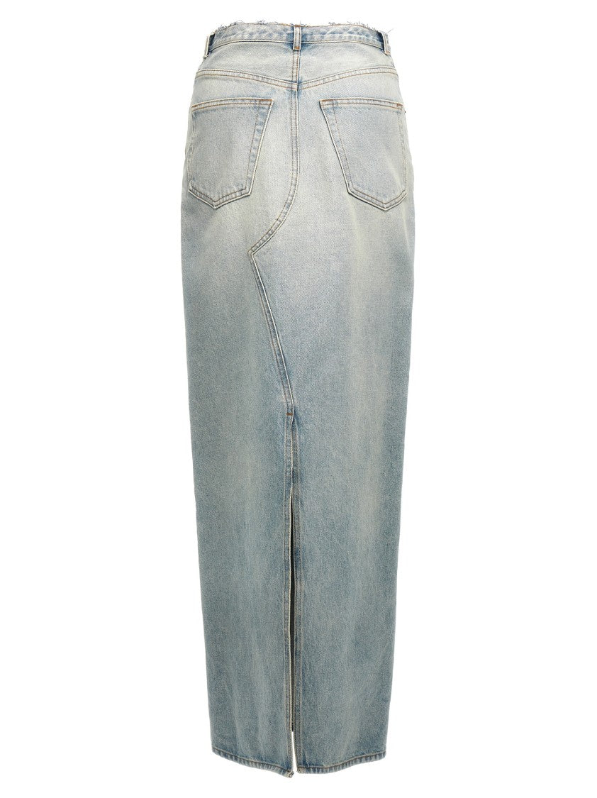Mm6 By Maison Margiela Long Cotton Denim Skirt With Front