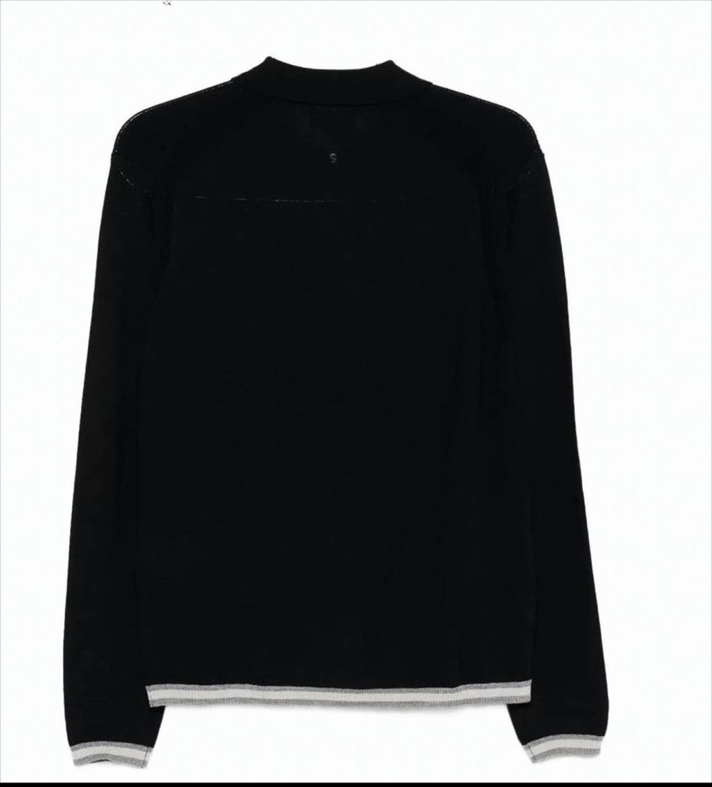 Emporio Armani Half-Zip Black Wool Polo Sweater