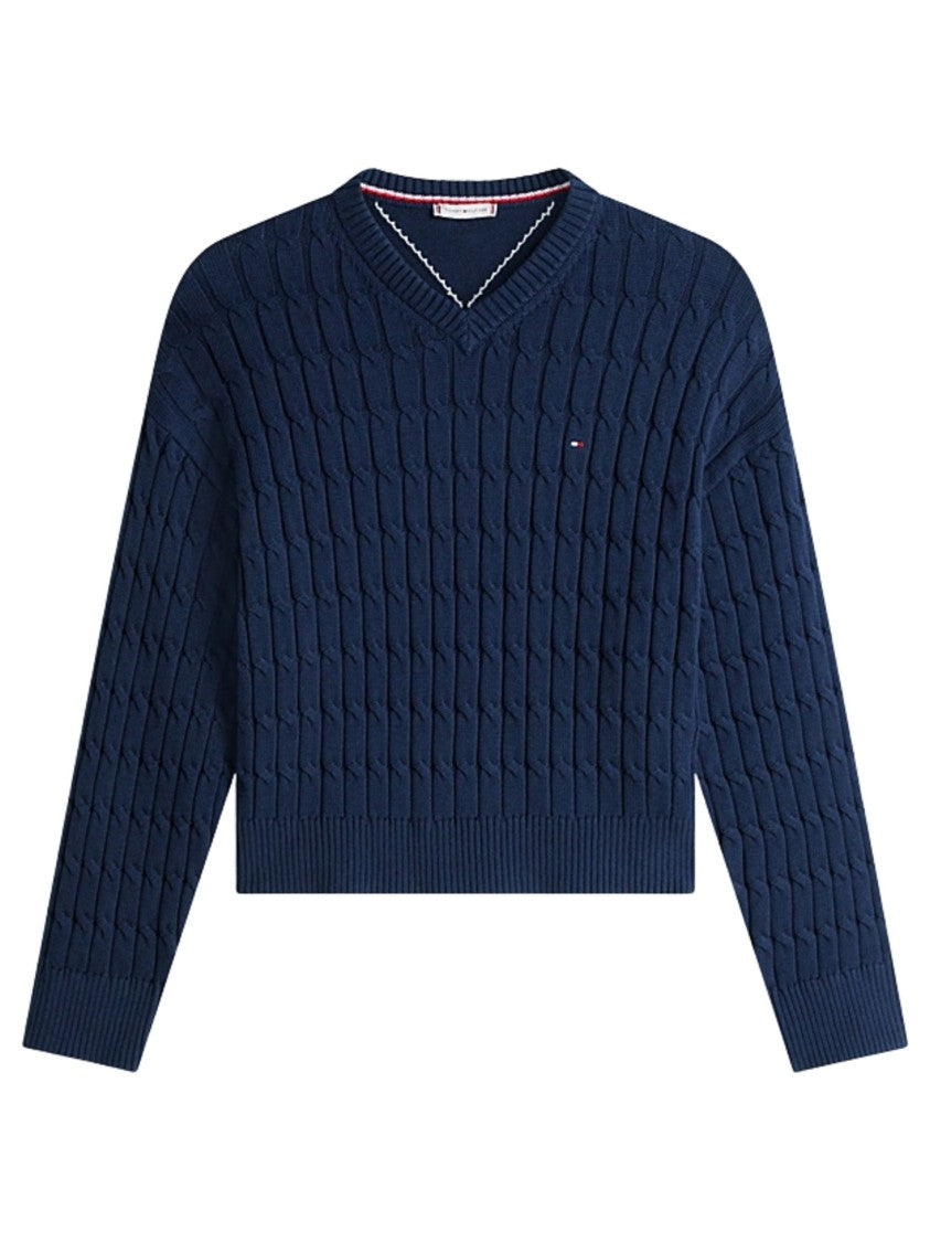 Tommy Hilfiger Cable Knit V Neck Pullover Sweater