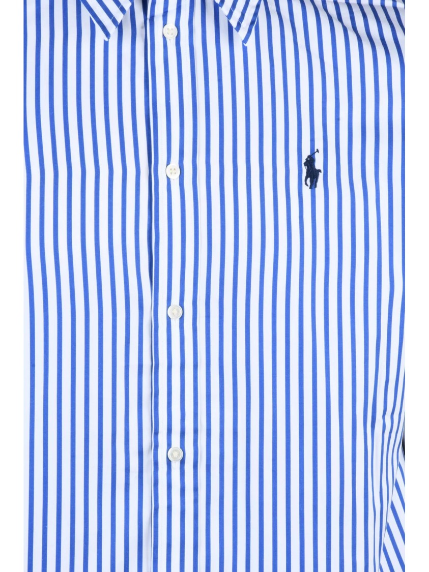 Polo Ralph Lauren White/Blue Oversized Striped Cotton Casual Shirt