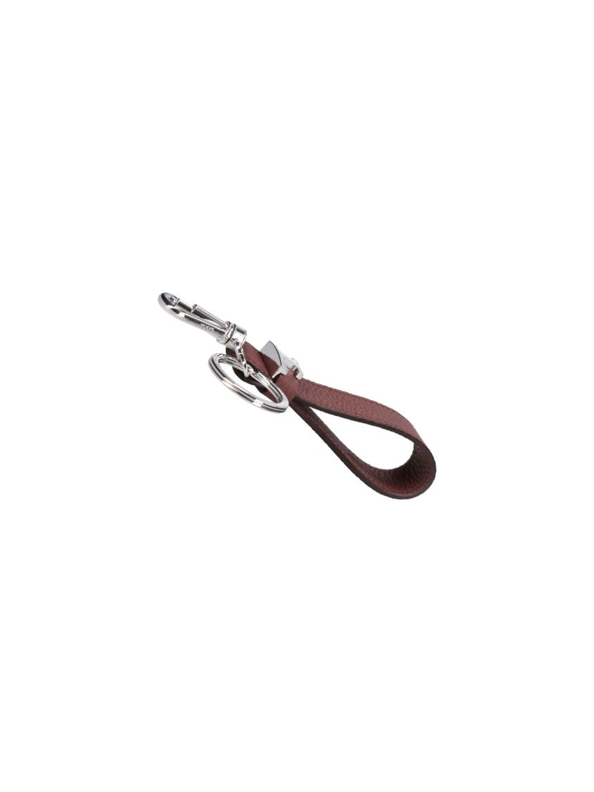 Tod's Brown Logo Detail Leather Keychain