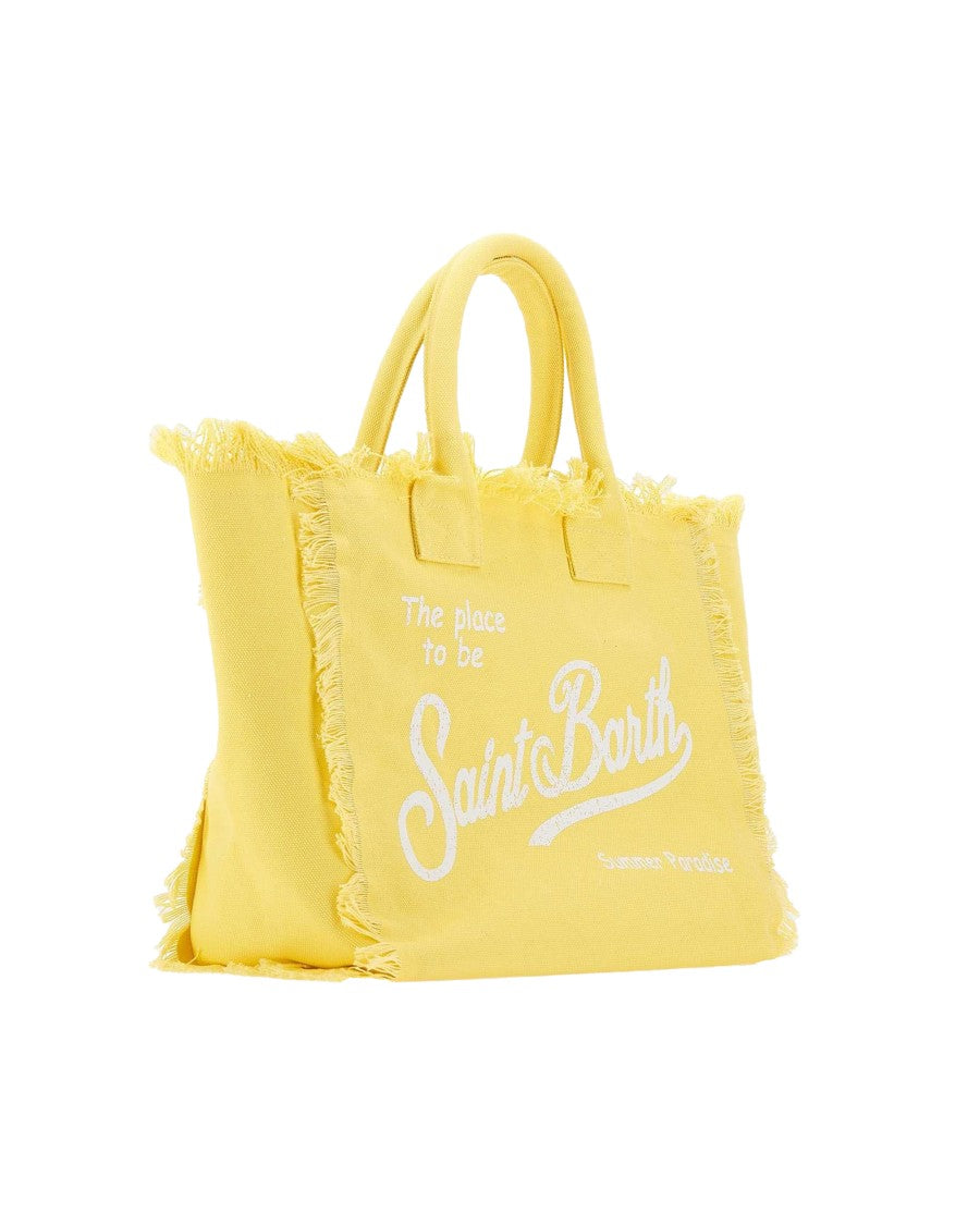 Mc2 Saint Barth Cotton Canvas Tote Bag With Fringed Edges And Logo