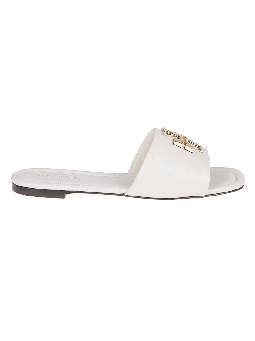 Tory Burch Leather Slide Sandals With Metallic T-Plate