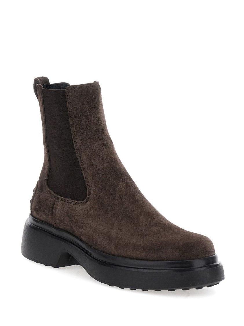 Tod's Brown Suede Ankle Boots With Rubber Sole
