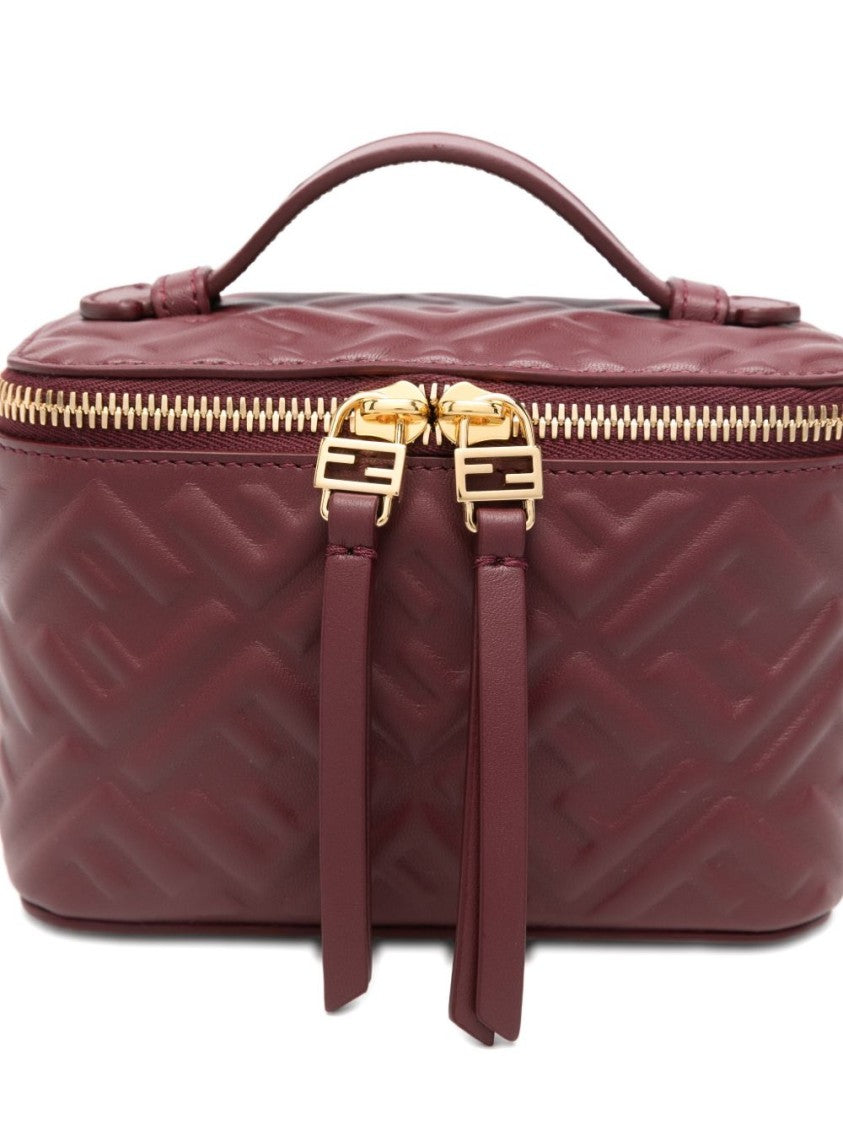 Fendi Compact Quilted Burgundy Mini-Bag With Gold-Tone Hardware