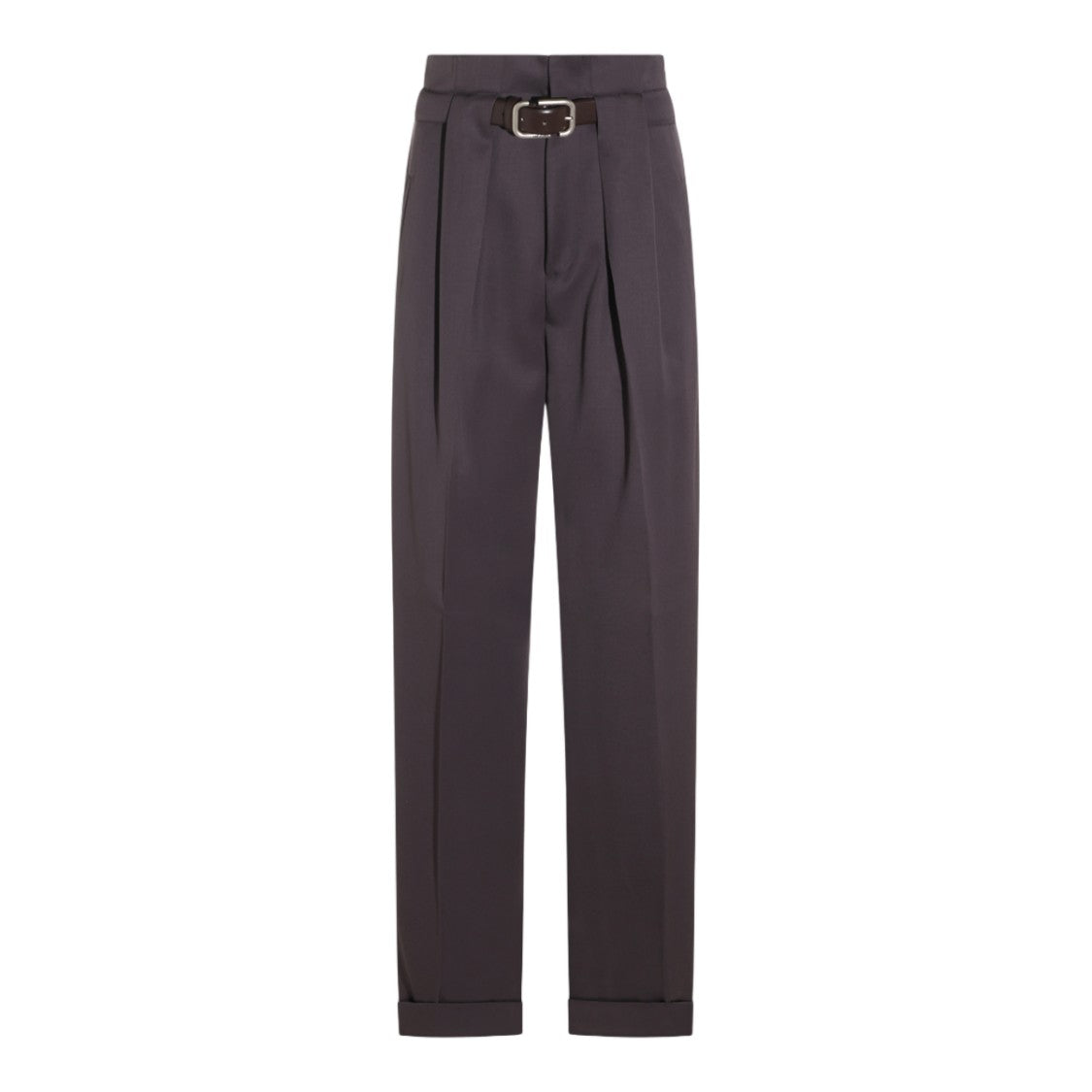 The Attico High-Waisted Tailored Trousers With Silver Buckle And Cuffed Hems