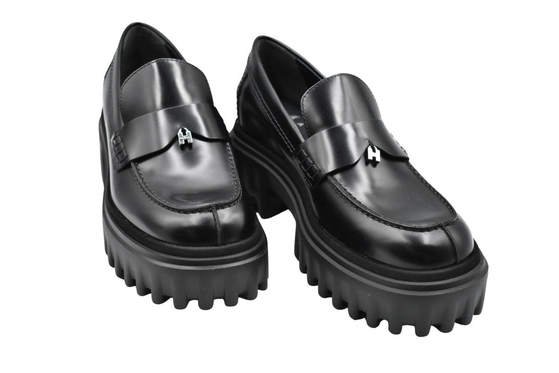 Hogan Black Leather Low-Top Loafers