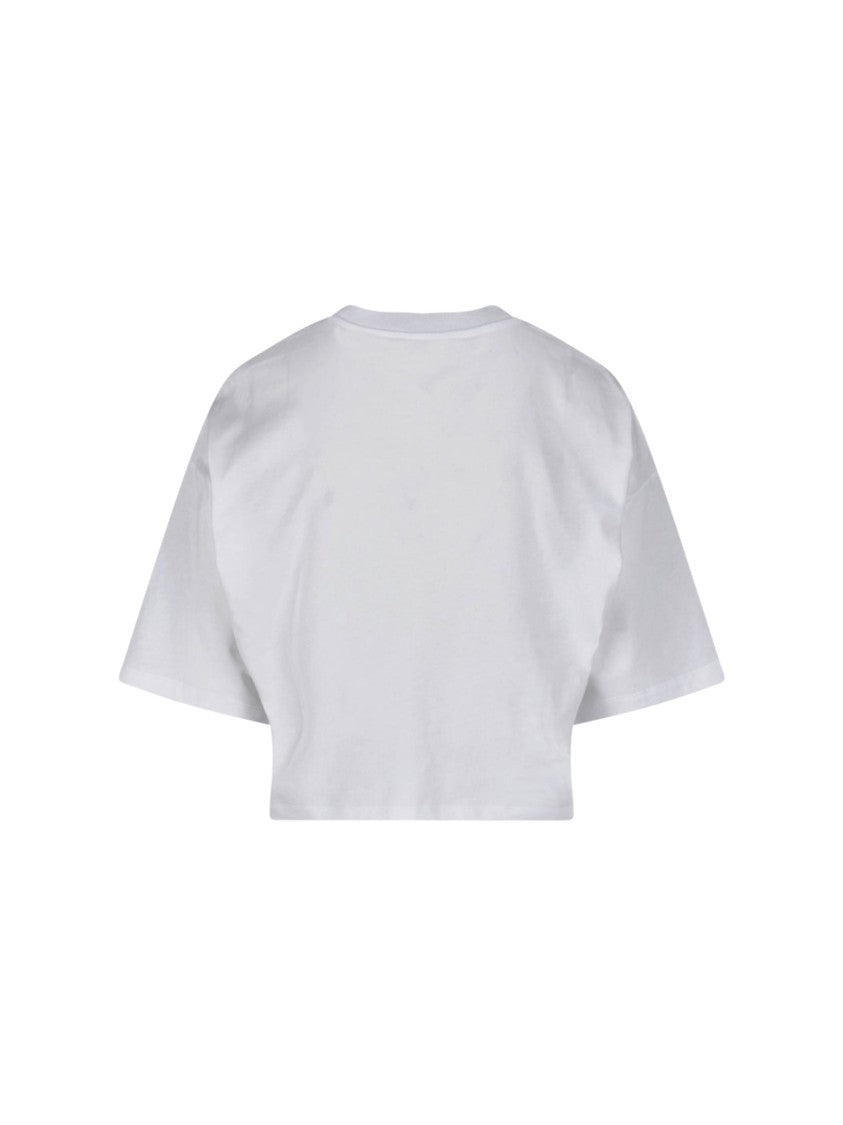 Balmain White Crop Logo Cotton T-Shirt