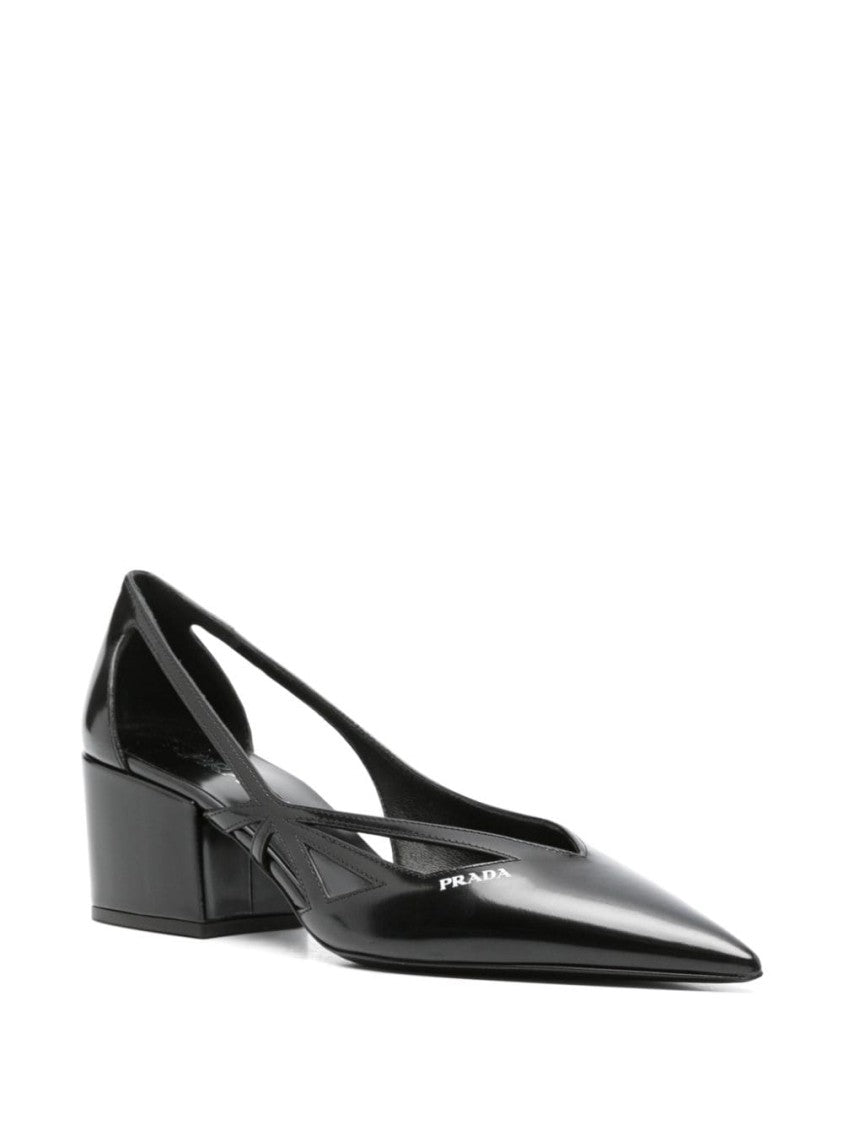 Prada 55Mm Block Heel Pumps With Cut-Out Detailing And Debossed Logo