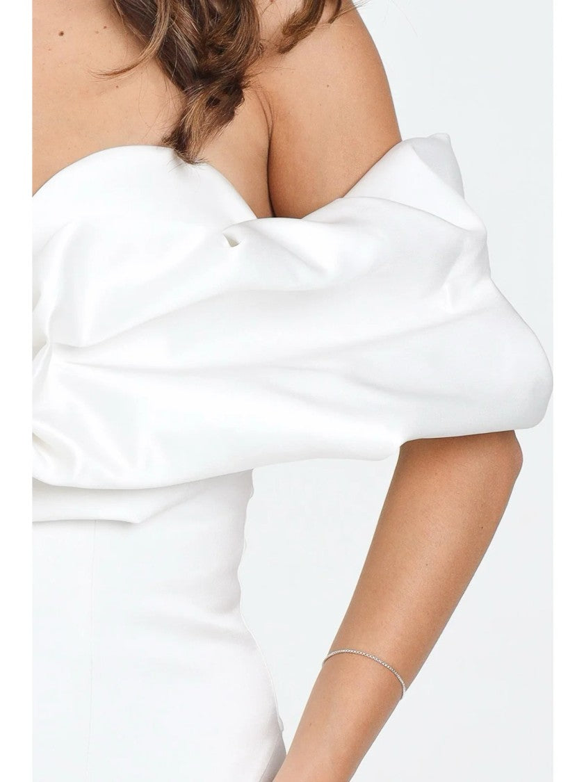 Elisabetta Franchi Bustier Midi Dress With Off-Shoulder Ruffled Sleeves