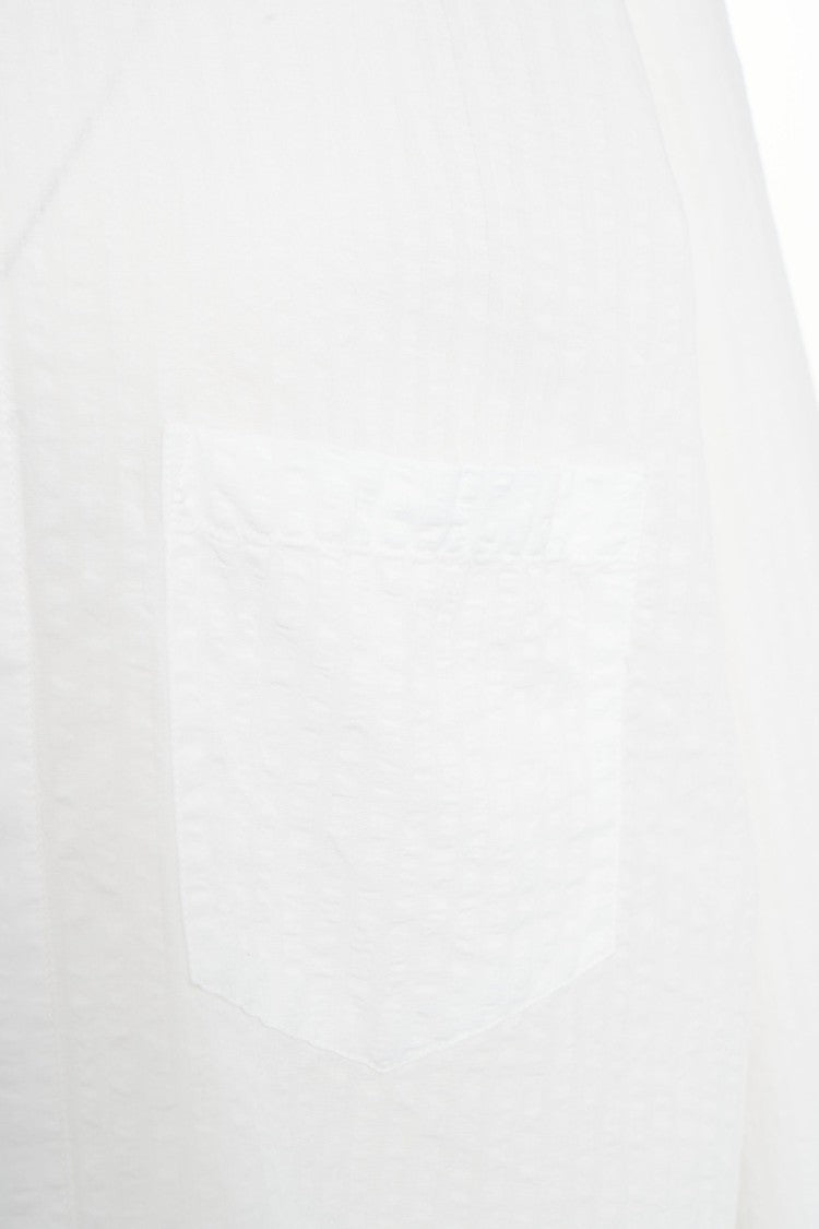 Robert Friedman Mandarin Collar Seersucker Shirt With Rounded Hem