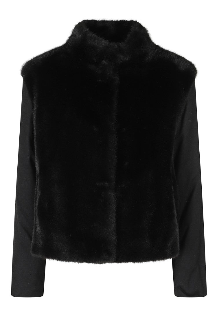 Herno Black High Neck Cashmere Sleeves Polyester Jacket