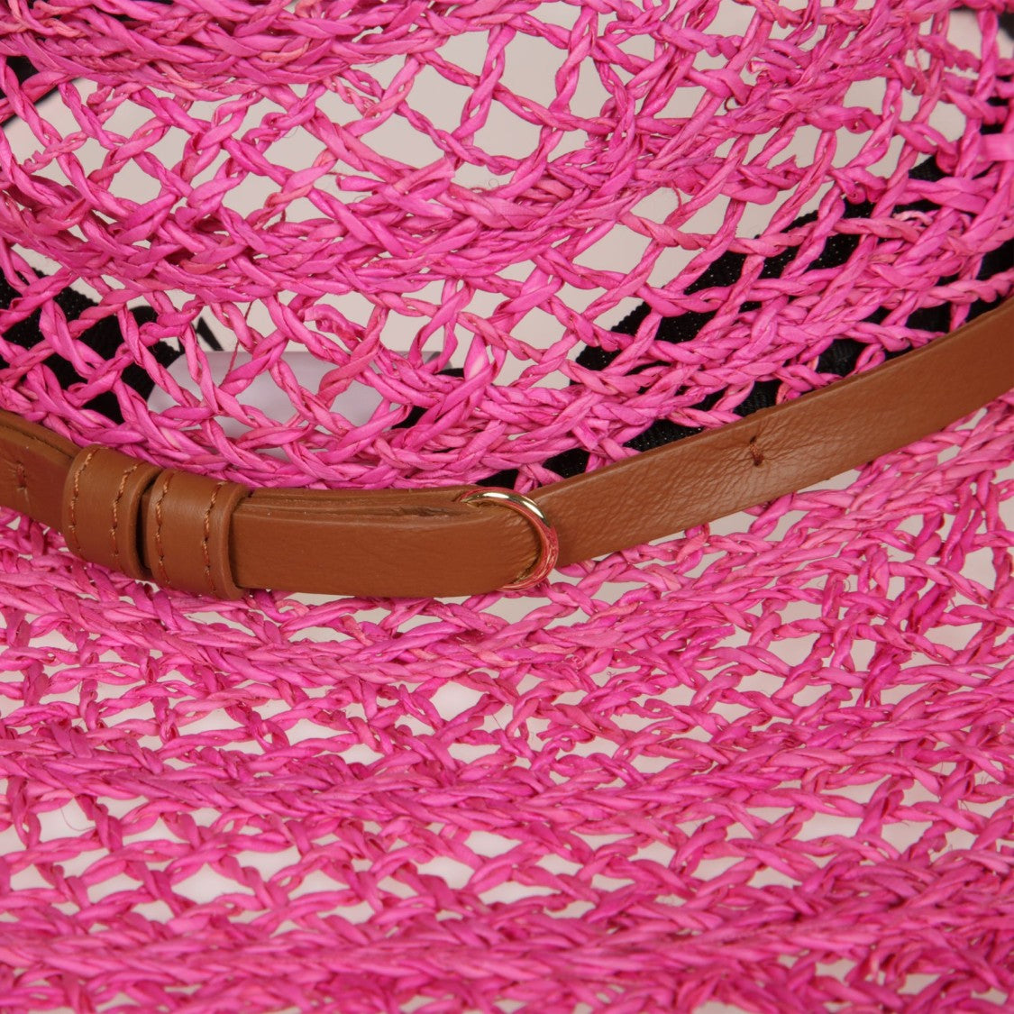 Catarzi Wide-Brimmed Open-Weave Hat With Leather Accent