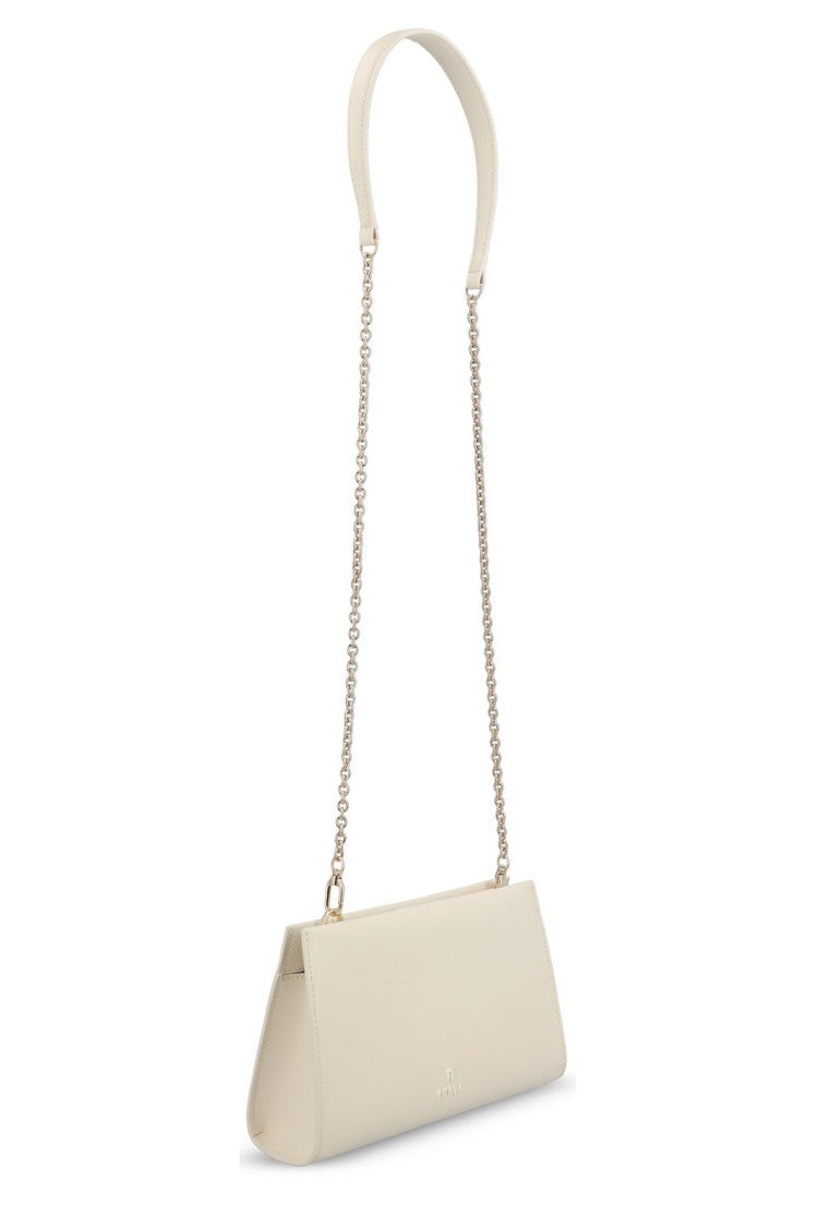 Furla Cream Minimalist Bag With Gold Chain Strap