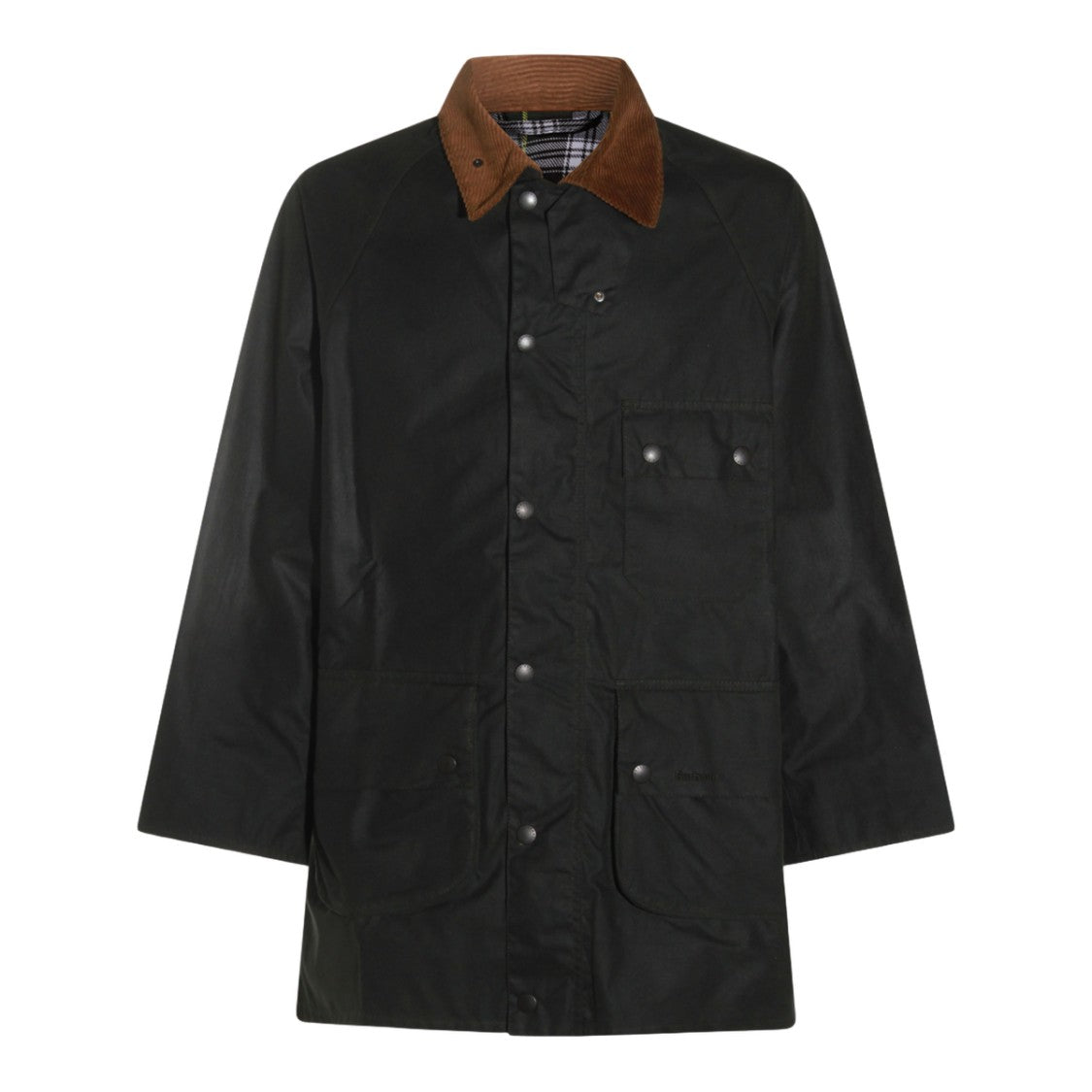 Barbour Dark Waxed Coat With Corduroy Collar