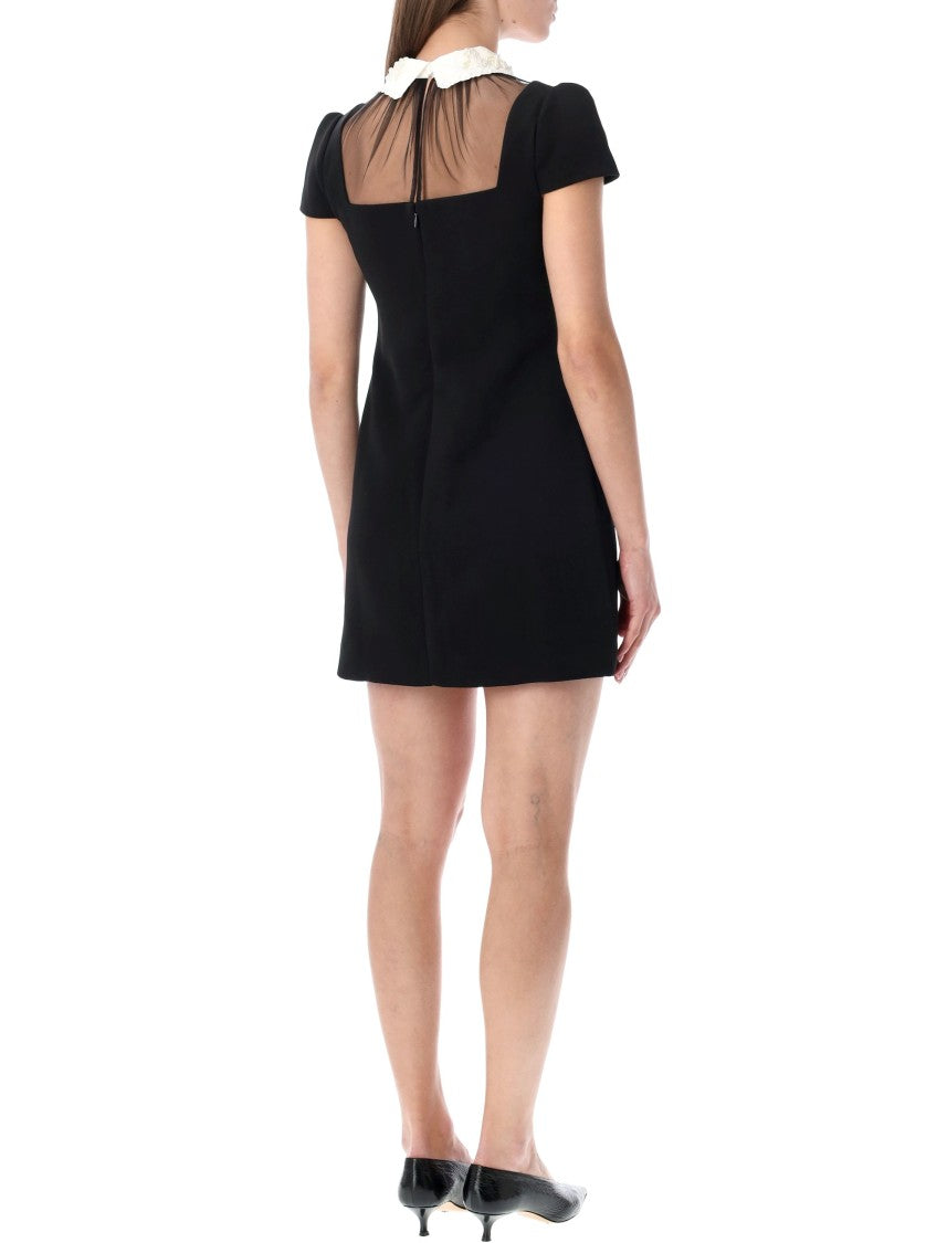 Self-Portrait Bow Collar Pearl Crepe Mini Dress