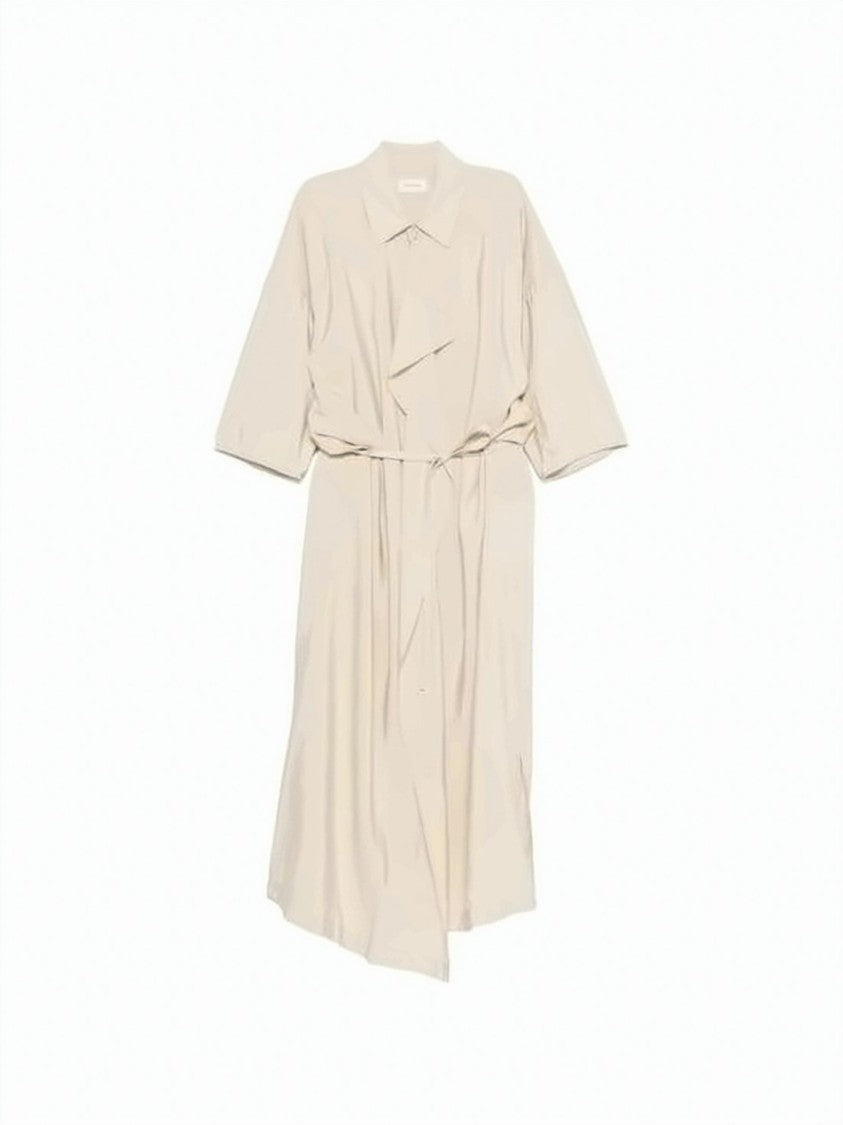 Lemaire Asymmetrical Silk Blend Midi Dress With Puffed Sleeves