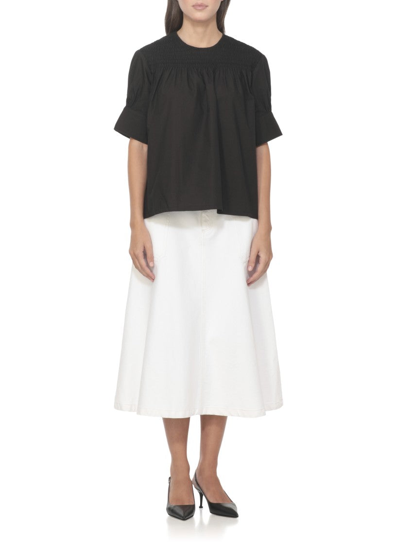 A.P.C. Smocked Bodice Cotton Blouse