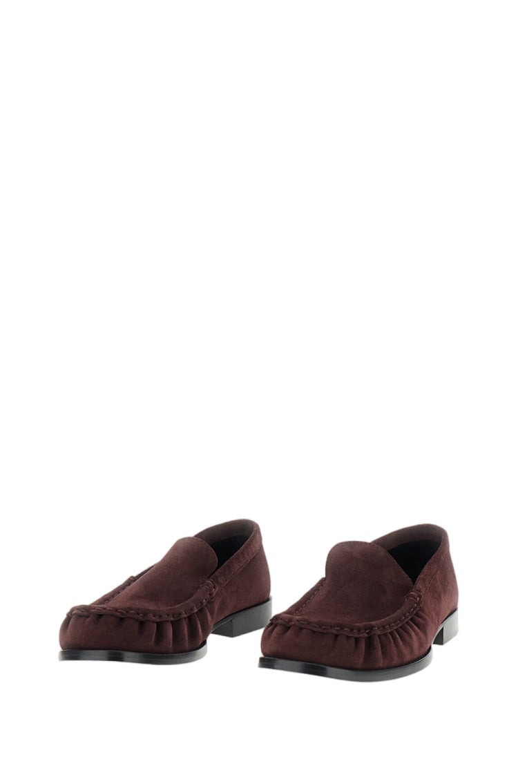 Dries Van Noten Burgundy Square-Toe Loafers With Subtle Gathering