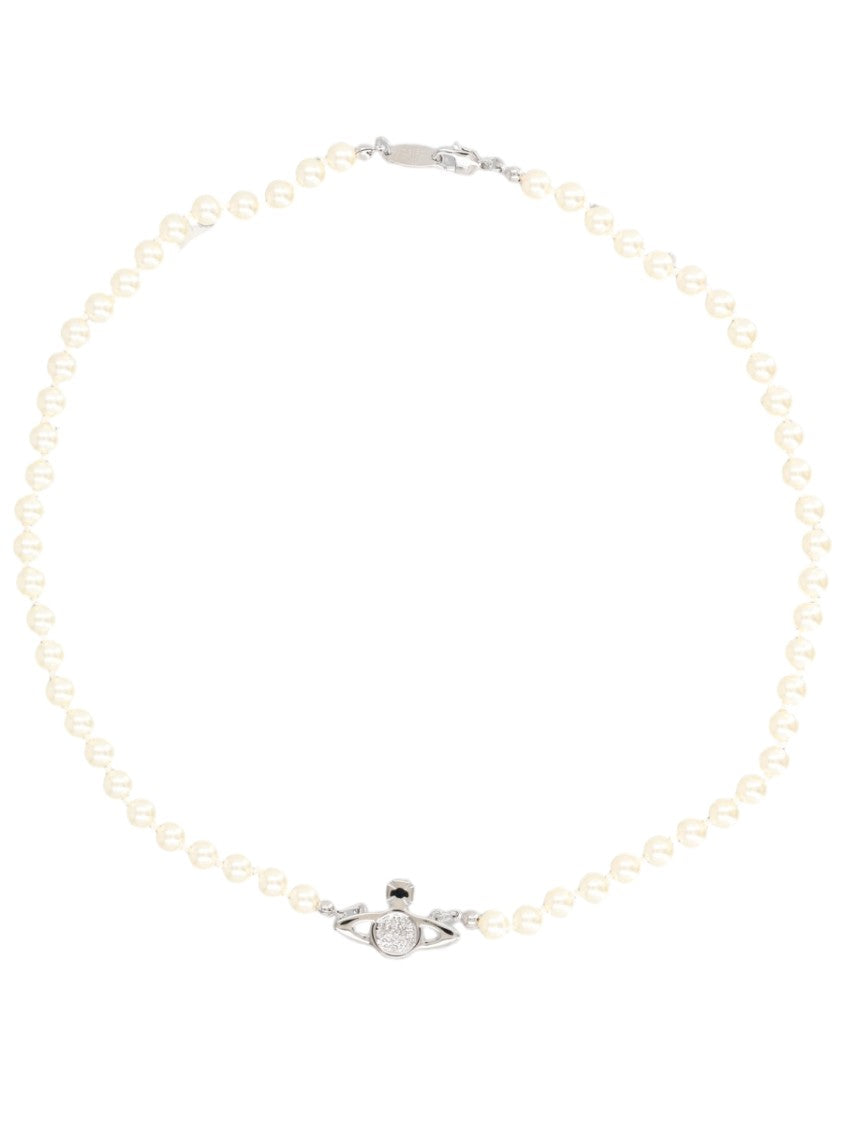 Vivienne Westwood Orb Low Relief Brass Pearl Necklace