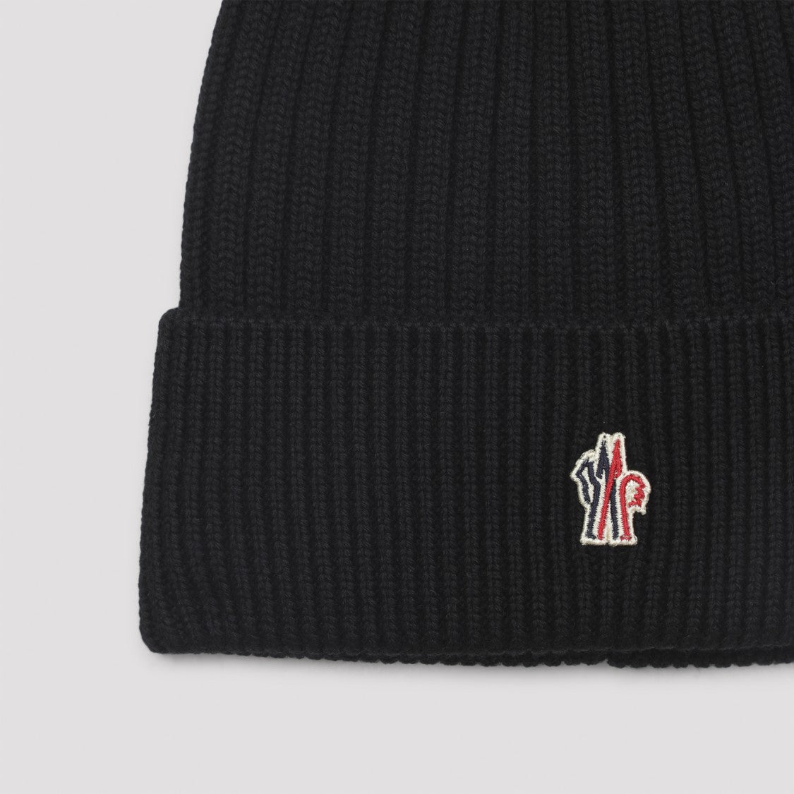 Moncler Grenoble Ribbed Knit Hat With Folded Cuff And Logo Detail