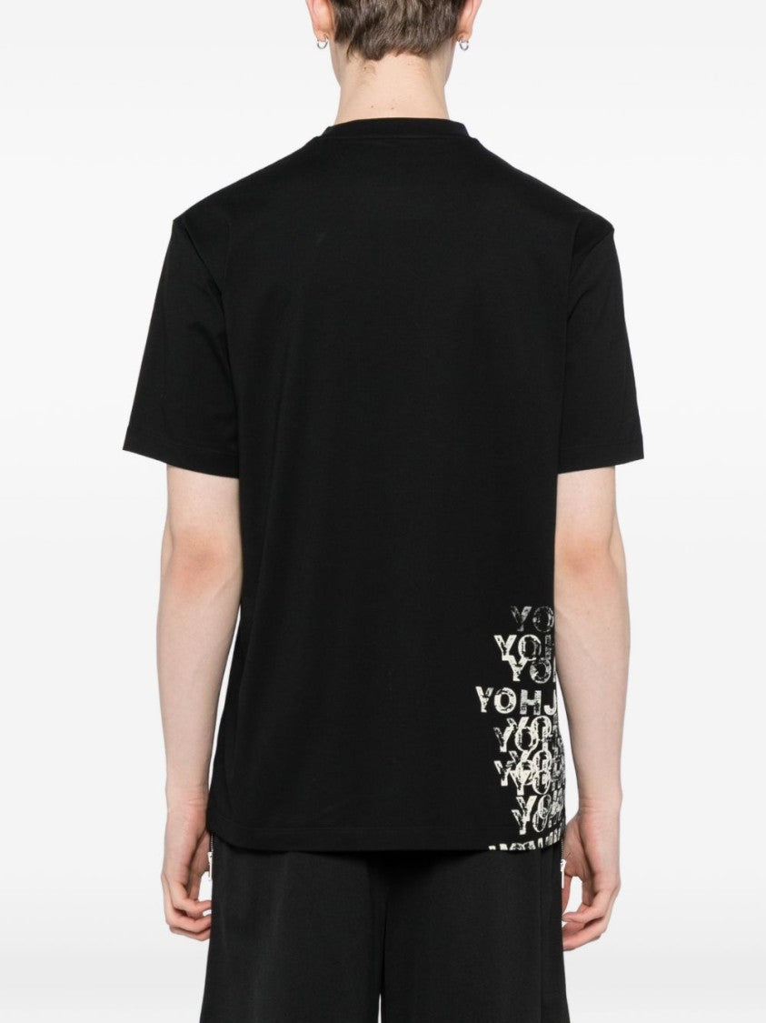 Y-3 Graphic Print Black Cotton T-Shirt With Crew Neckline