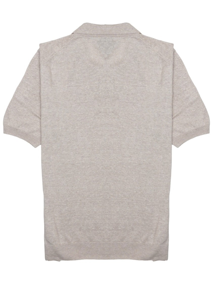 Tagliatore Linen-Cotton V-Notch Knit Polo Shirt