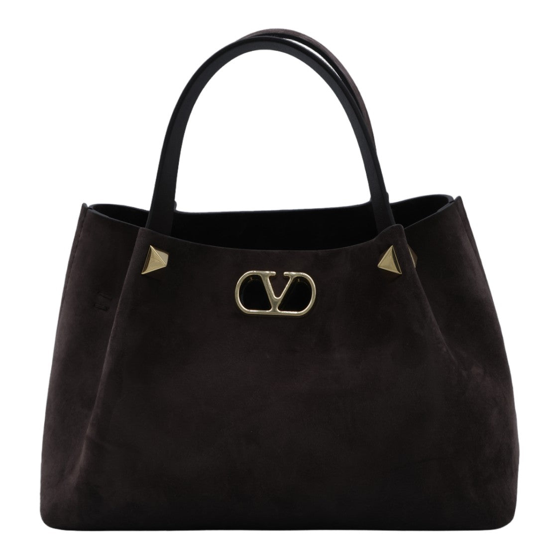 Valentino Garavani Structured Gold Accent Suede Handbag