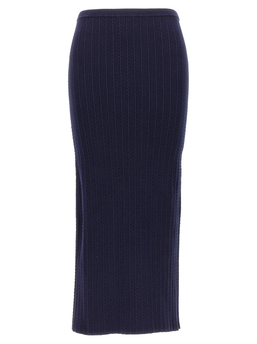 Alessandra Rich Ribbed Knit Midi Skirt With Elastic Waistband