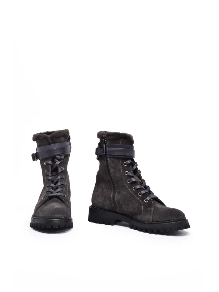 Eleventy Grey Suede Fur Ankle Boots