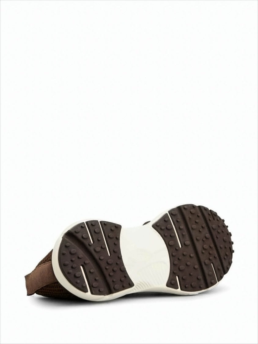 Tod's Sporty Brown Knitted Sneakers With Rubber Sole