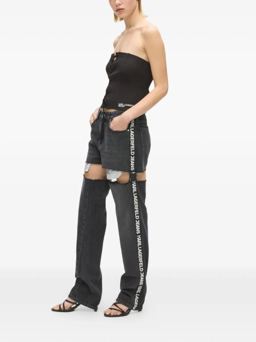 Karl Lagerfeld Detachable Black Denim Jeans With Mini Skirt Top