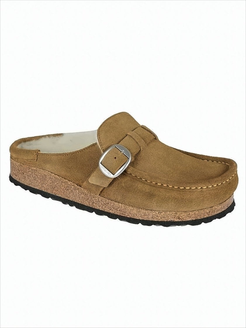 Birkenstock Brown Suede Mule With Silver Buckle