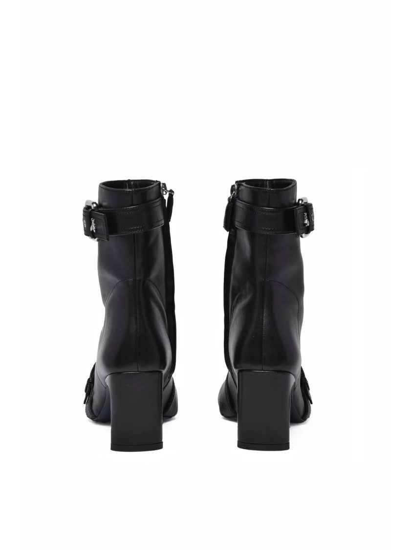 Patrizia Pepe Black Leather Buckled Ankle Boots
