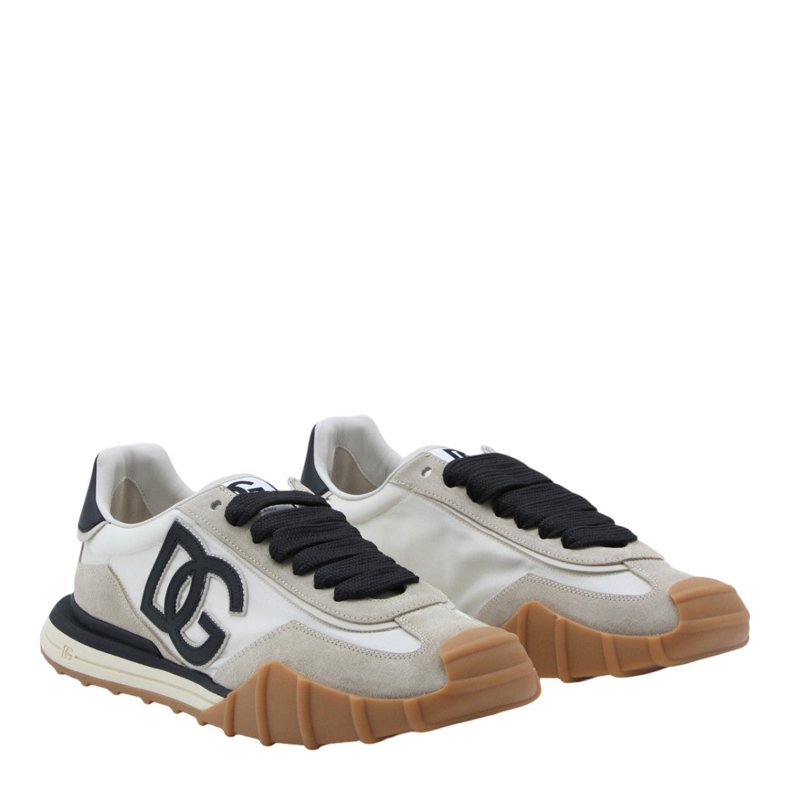 Dolce & Gabbana White Sneakers With Beige Panels And Black Accents