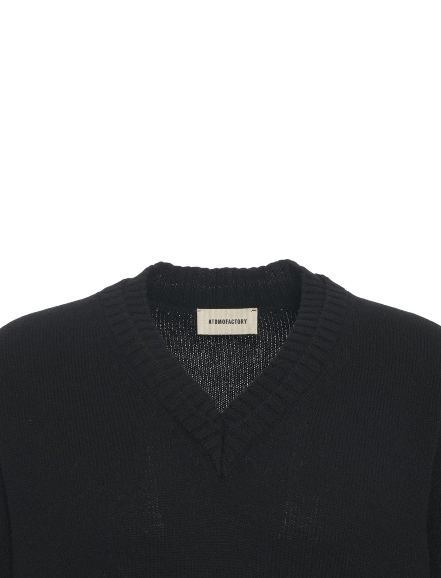 Atomo Factory V-Neck Sweater With Ribbed Cuffs And Hem