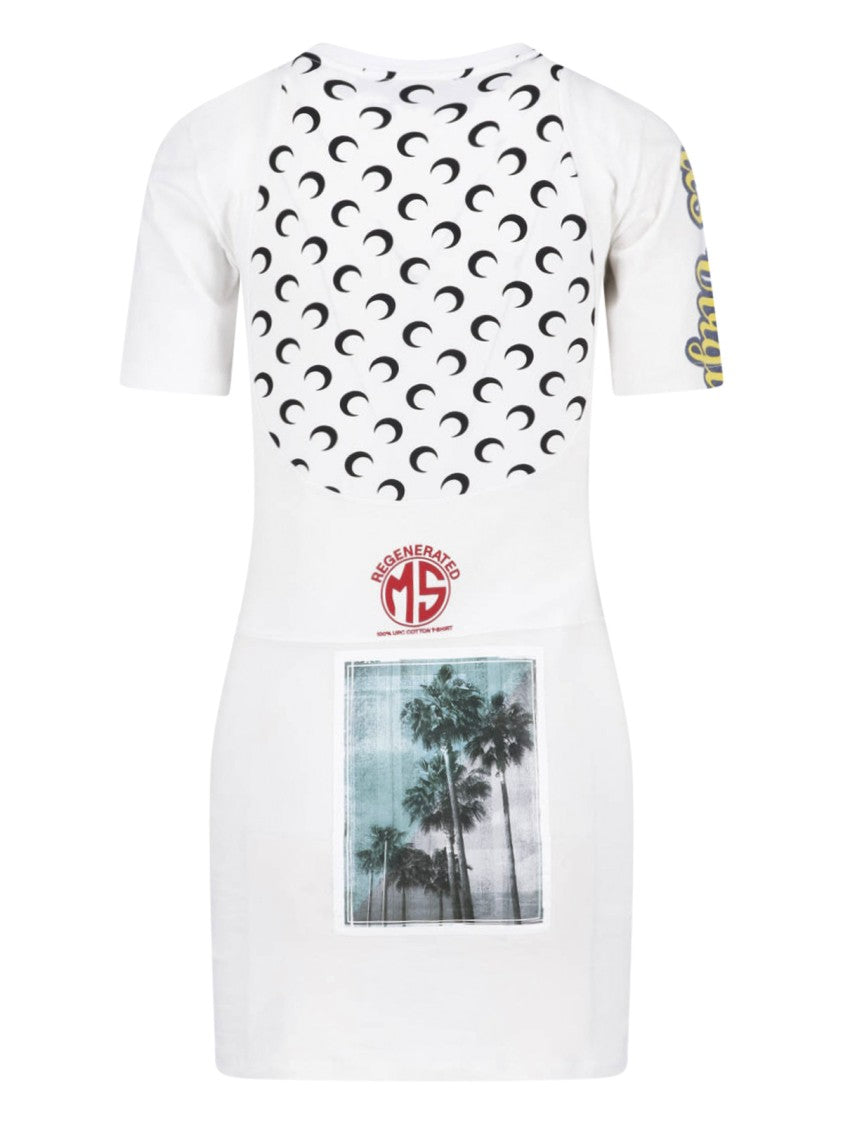Marine Serre White Fitted Crescent Moon Mini Dress