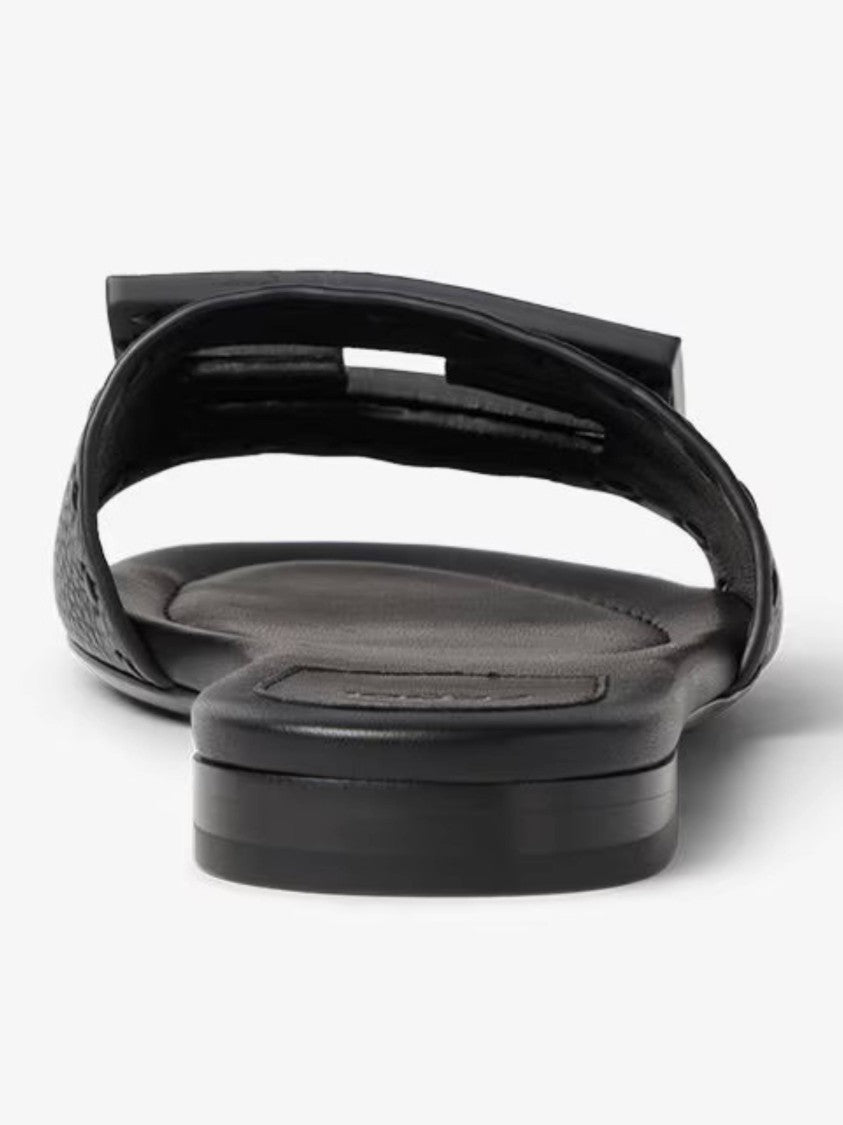 Fendi Textured Black Slide Sandal With Geometric Cut-Outs