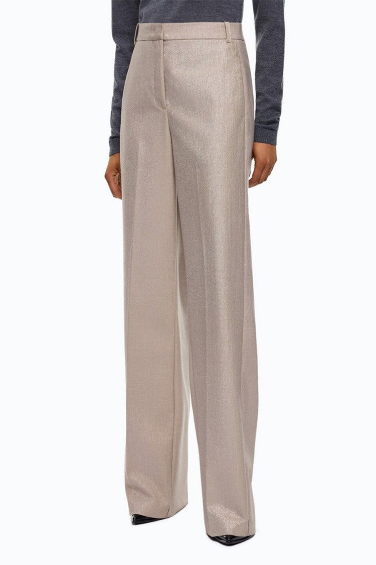 Pinko Beige Polyester-Viscose Blend Metallic-Fleck Trousers