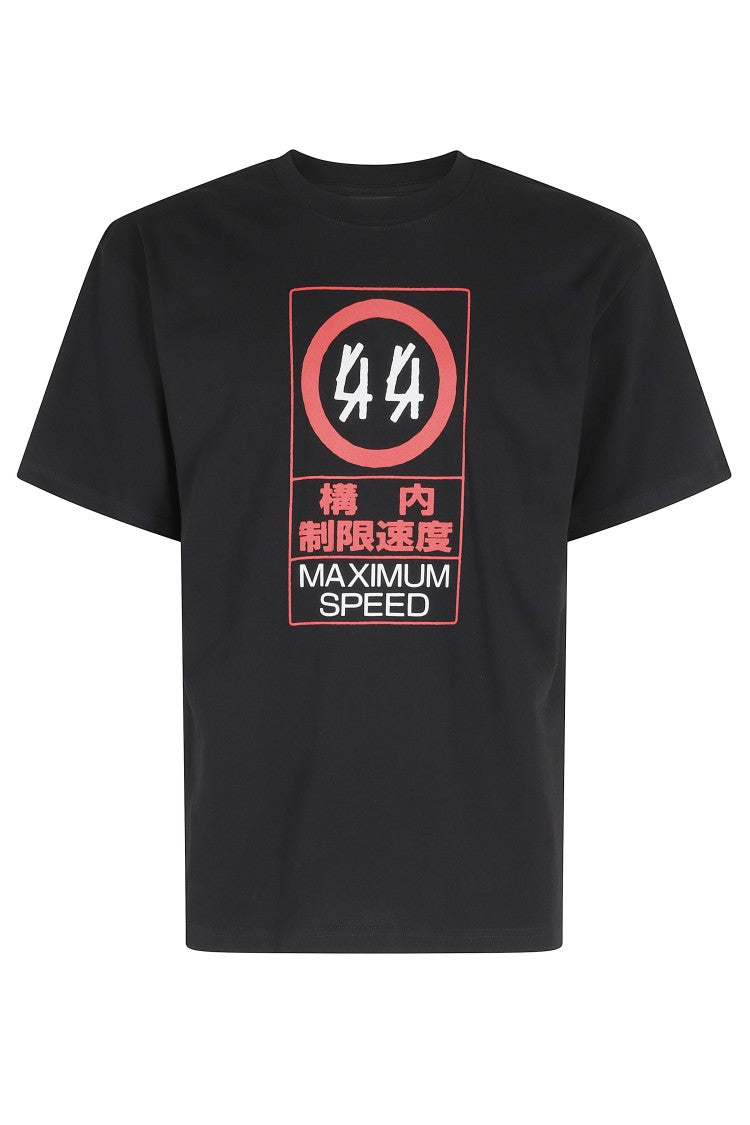 44 Label Group Black Red Front-Back Printed Cotton T-Shirt