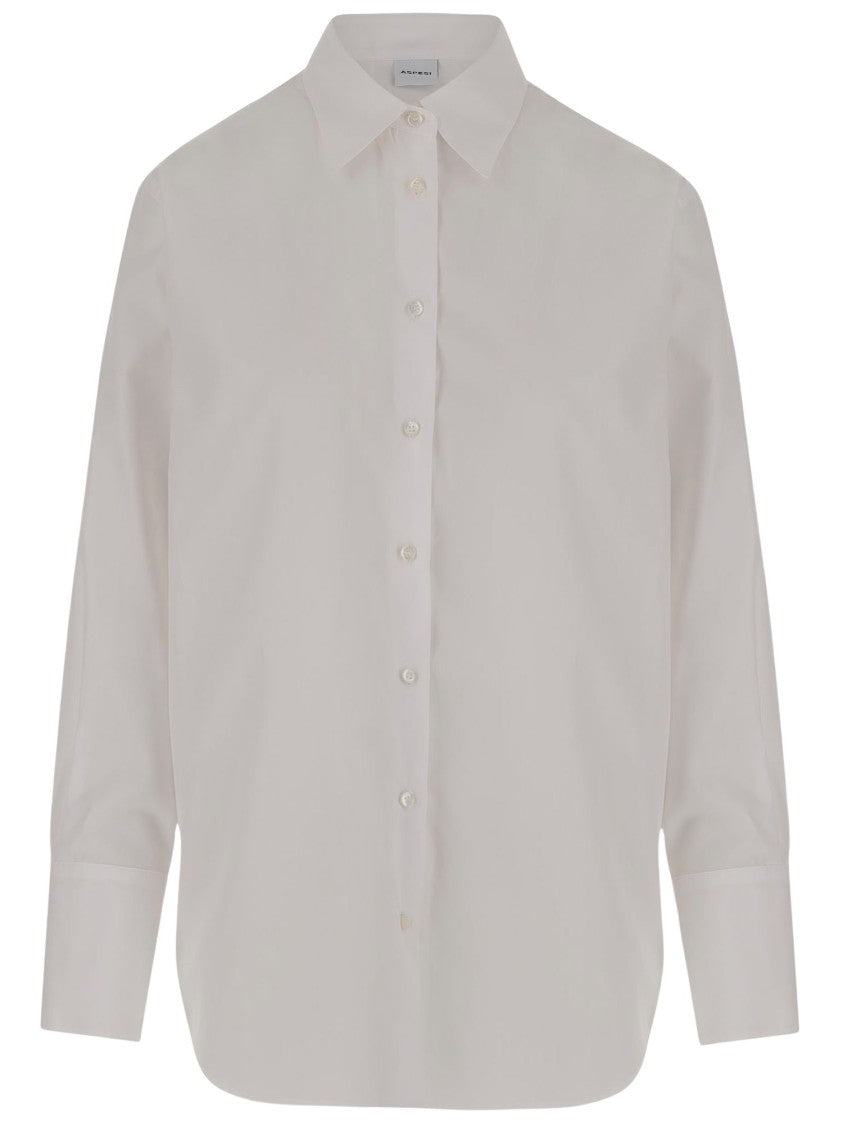Aspesi Structured Cotton Poplin Shirt With Curved Hem