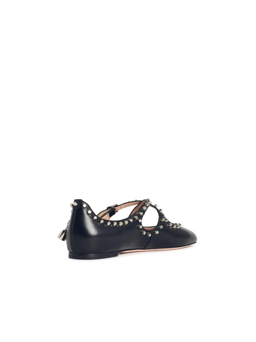 Bally 'Rina' Black Leather Ballet Flats With Studs