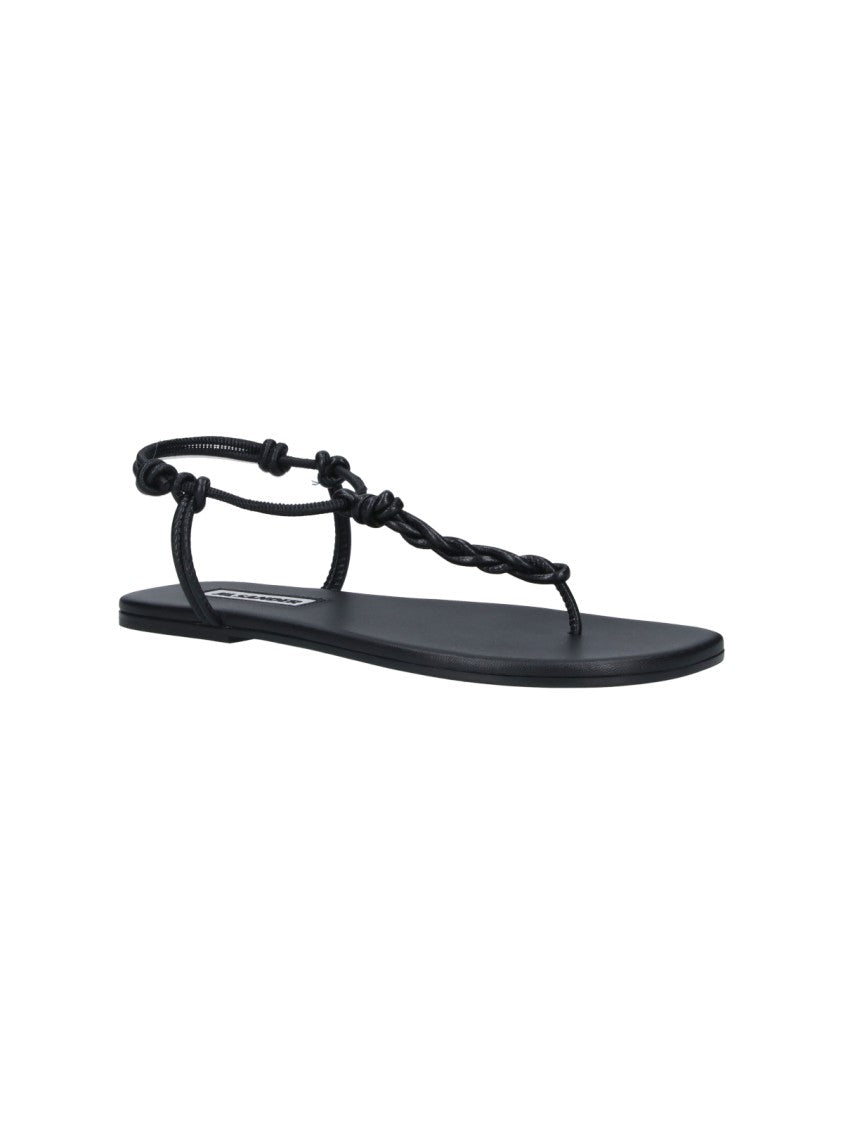 Jil Sander Black Tangle Minimalist Leather Thong Sandals