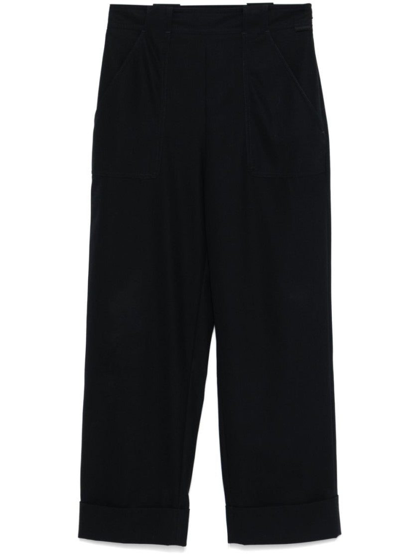 Max Mara High-Waisted Blue Trousers With Relaxed Fit And Rolled Cuffs