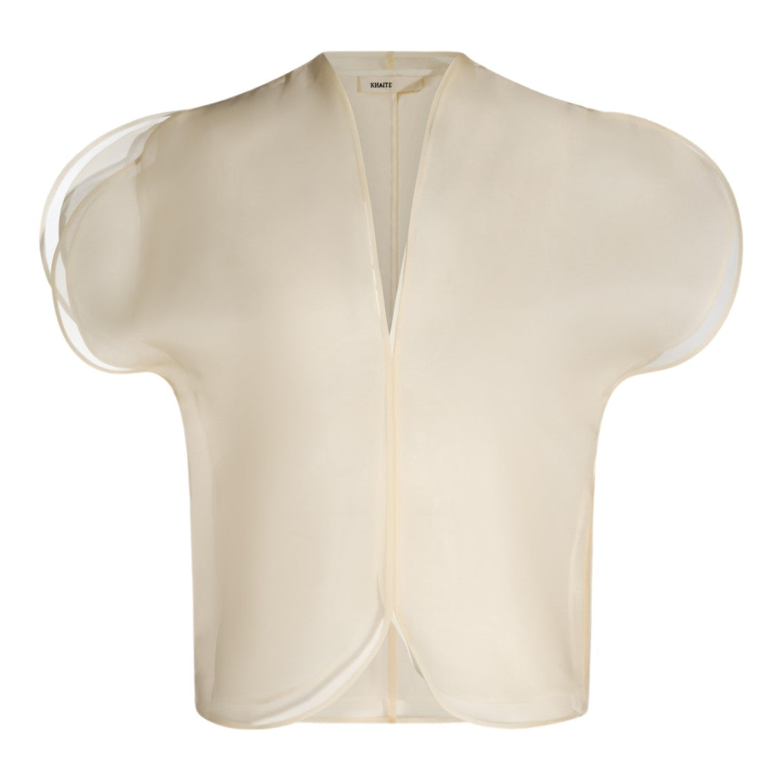 Khaite Sheer Deep V-Neck Voluminous Sleeve Top