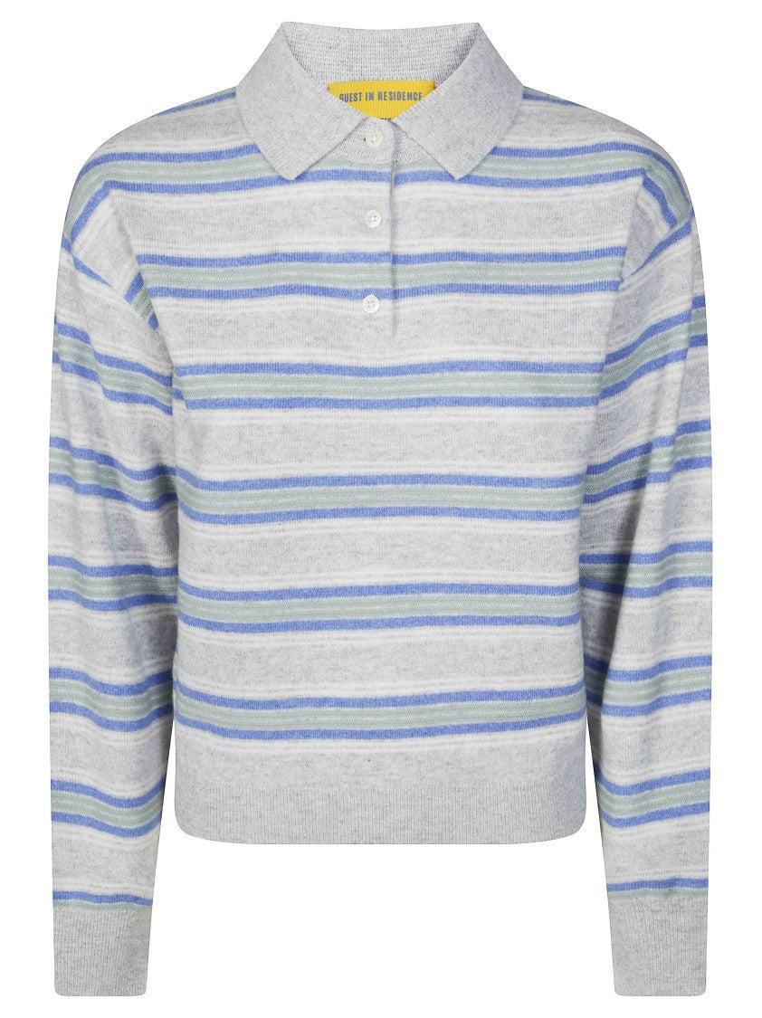 Guest In Residence Collegiate Stripe Cashmere Polo Sweater