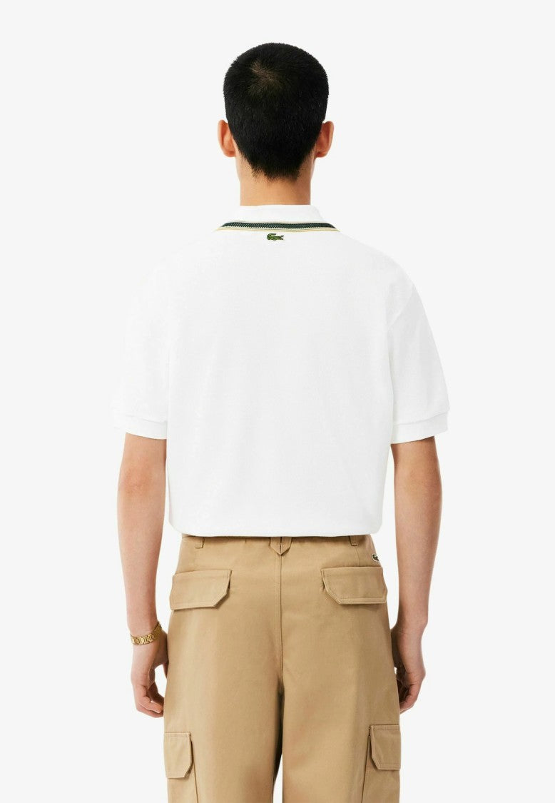 Lacoste White Classic Fit Emblem Structured Collar Polo Shirt