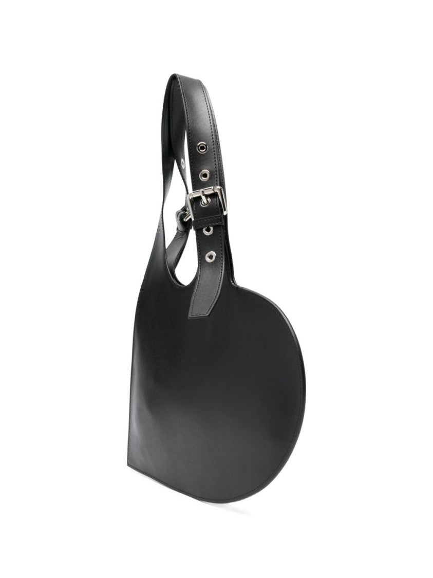 Coperni Asymmetrical Black Handbag With Silver-Tone Buckle Detail